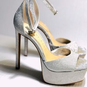 Gianni Bini Glittering Silver Platform Heels